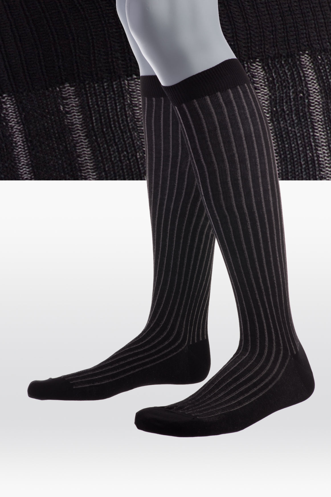 Luxus-Kniestrumpf Shadow-Stripe Filoscozia schwarz